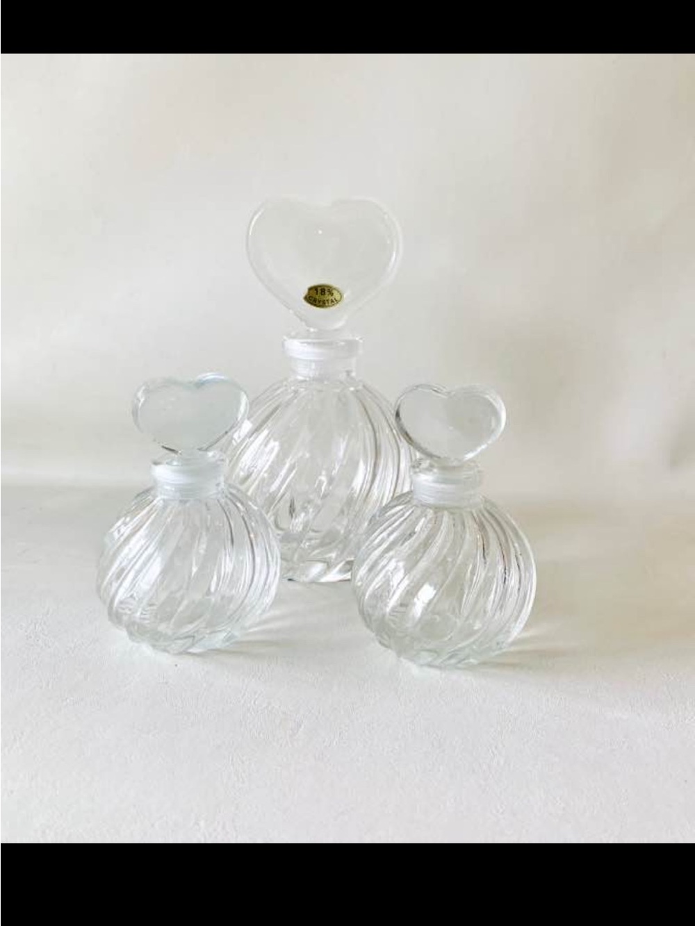 Clear Heart-Top Glass Perfume Bottle Trio-Vintage